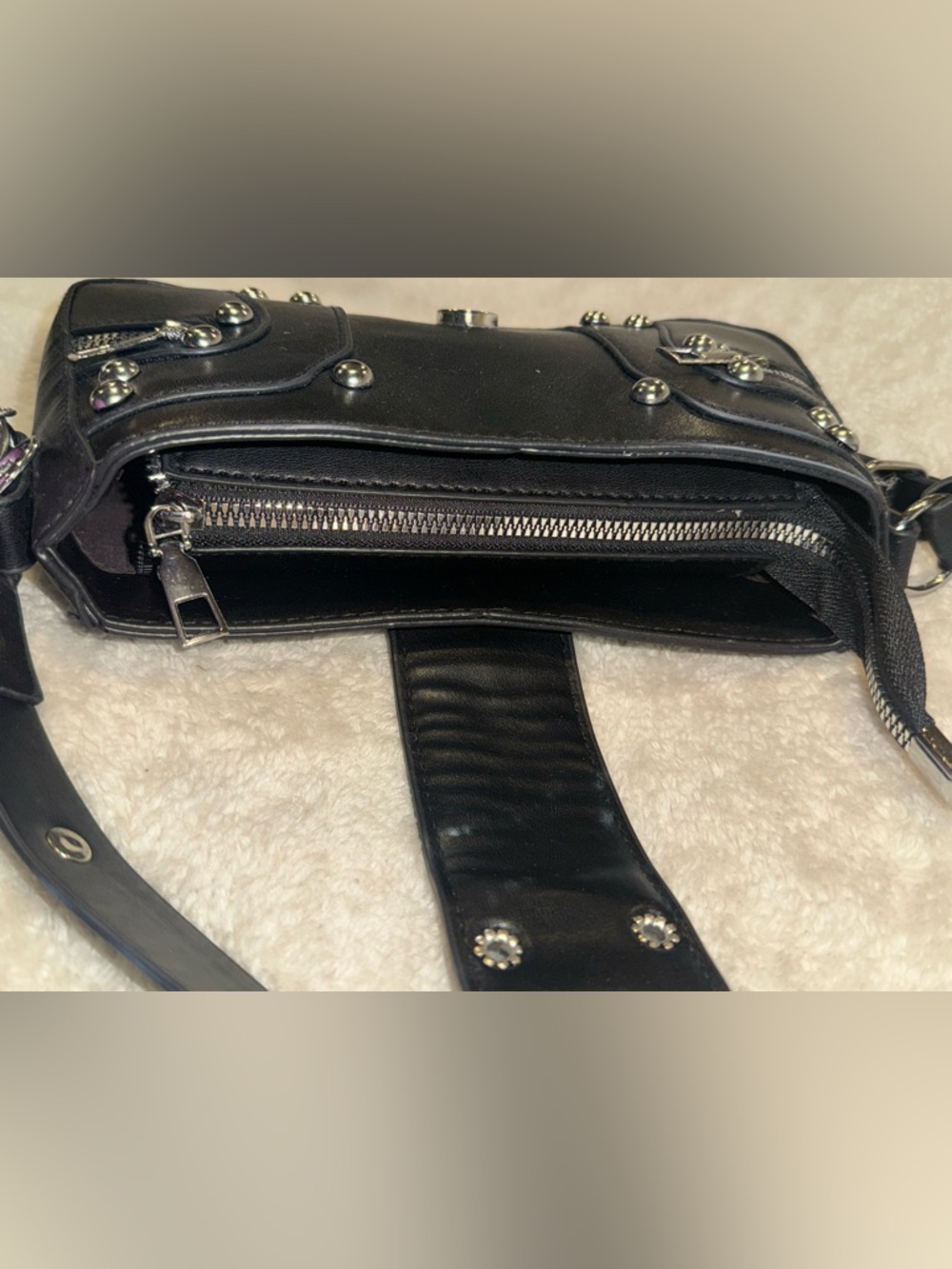 NWOT Black Silver Studded Buckle Zipper Accents Shoulder Bag Y2K Punk Whimsigoth - Picture 12 of 15